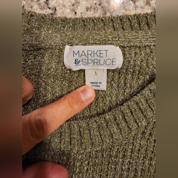 Waffle Knit Olive Green Sweater Sz L - Picture 3 of 4